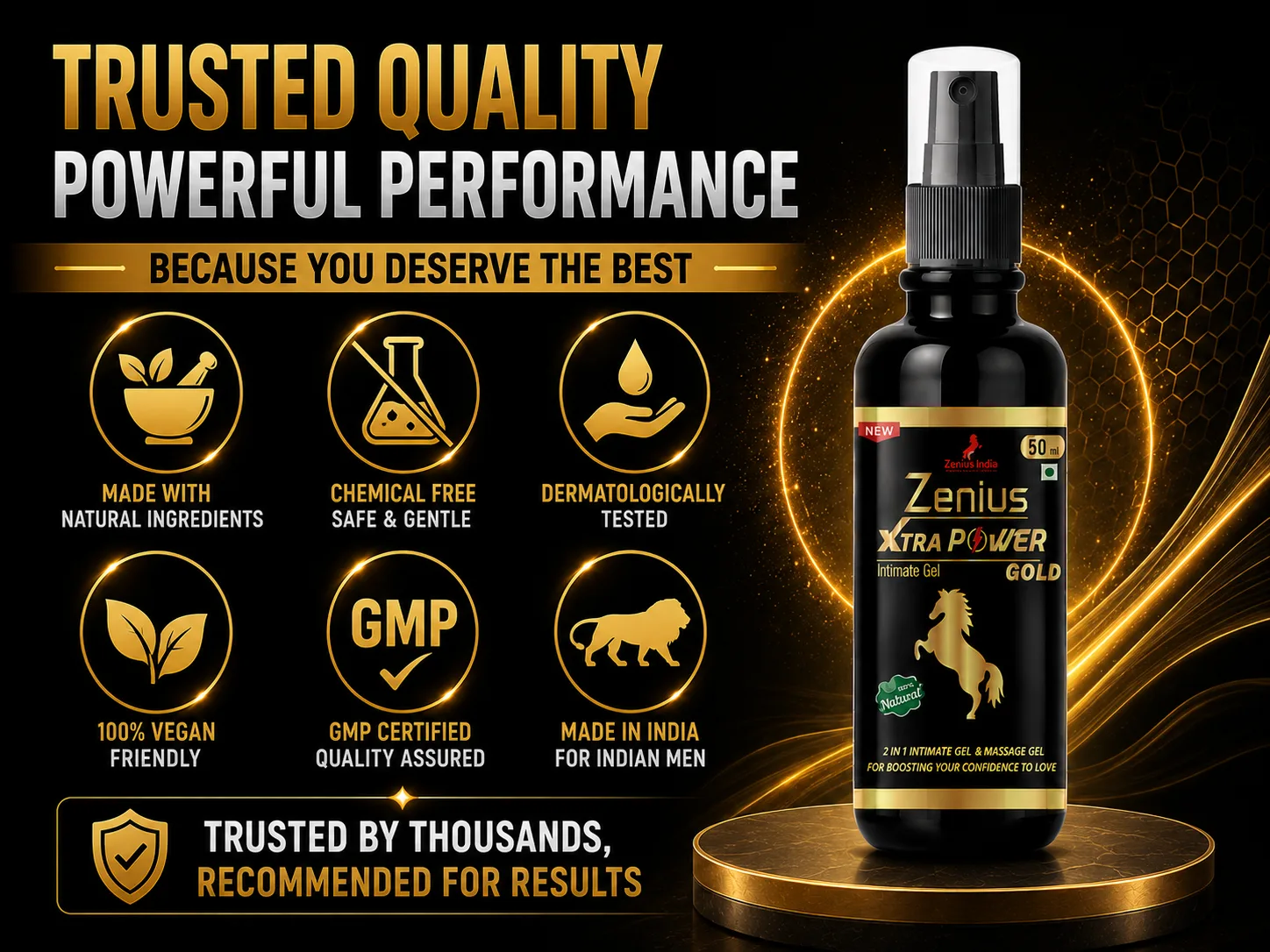 Zenius Xtra Power Gold Gel for Men's Lubrication & Intimate Care 6 Trust Badge Mobile View 59 Zenius India