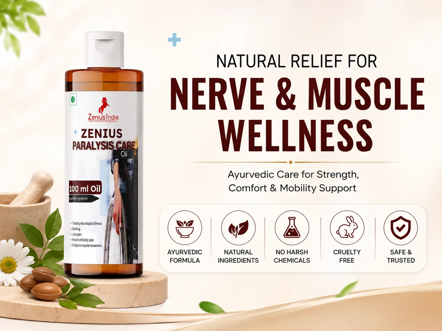 Zenius Paralysis Care Oil | Ayurvedic Massage Oil for Joint Pain 6 Trust Badge Mobile View 6 Zenius India