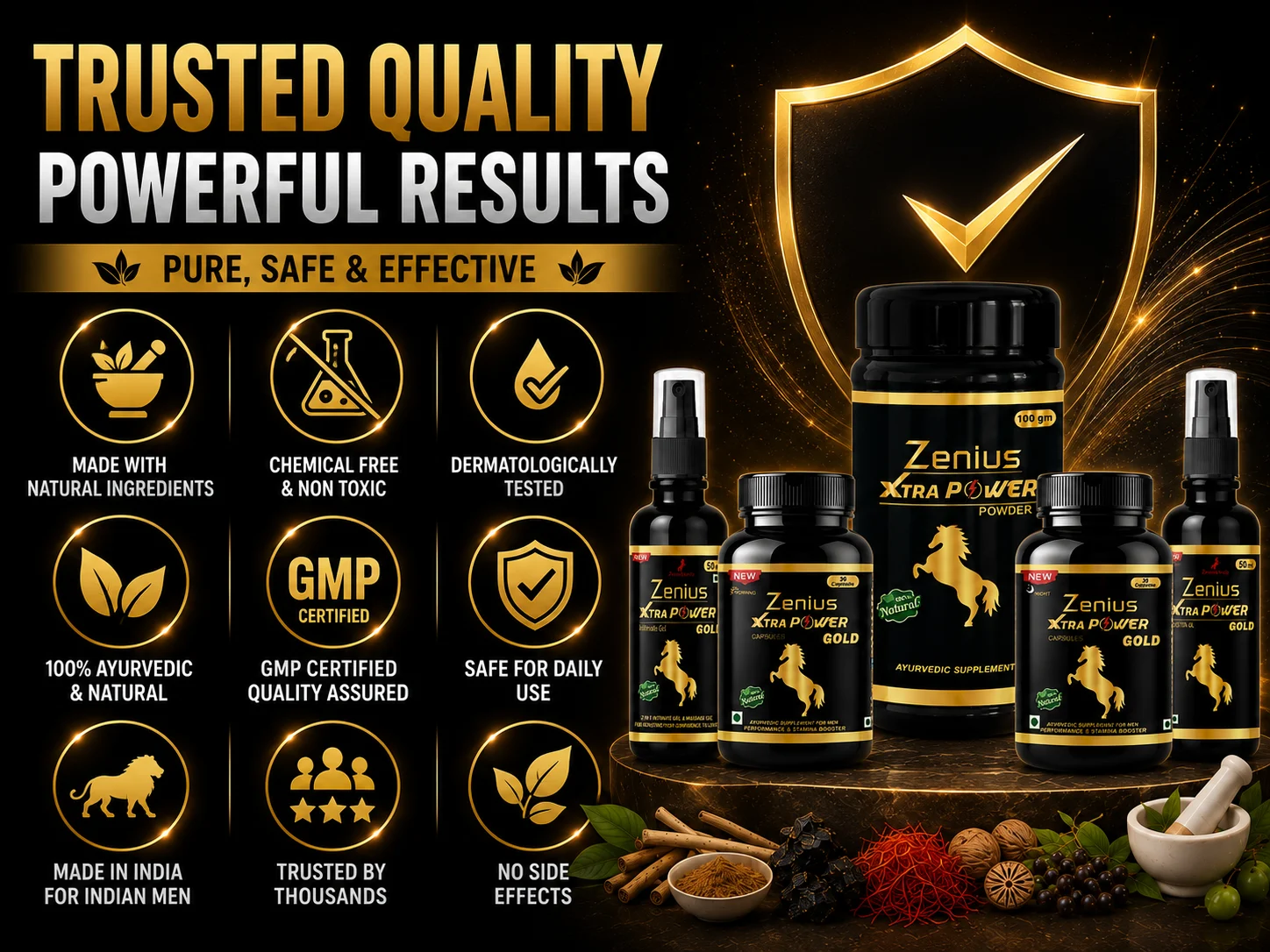 Zenius Xtra Power Gold Kit for Men's Wellness & Stamina 6 Trust Badge Mobile View 60 Zenius India