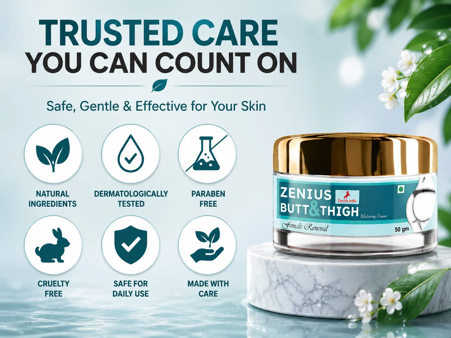 Zenius Butt & Thigh Cream for Dark Spots & Uneven Skin Tone 6 Trust Badge Mobile View 69 Zenius India