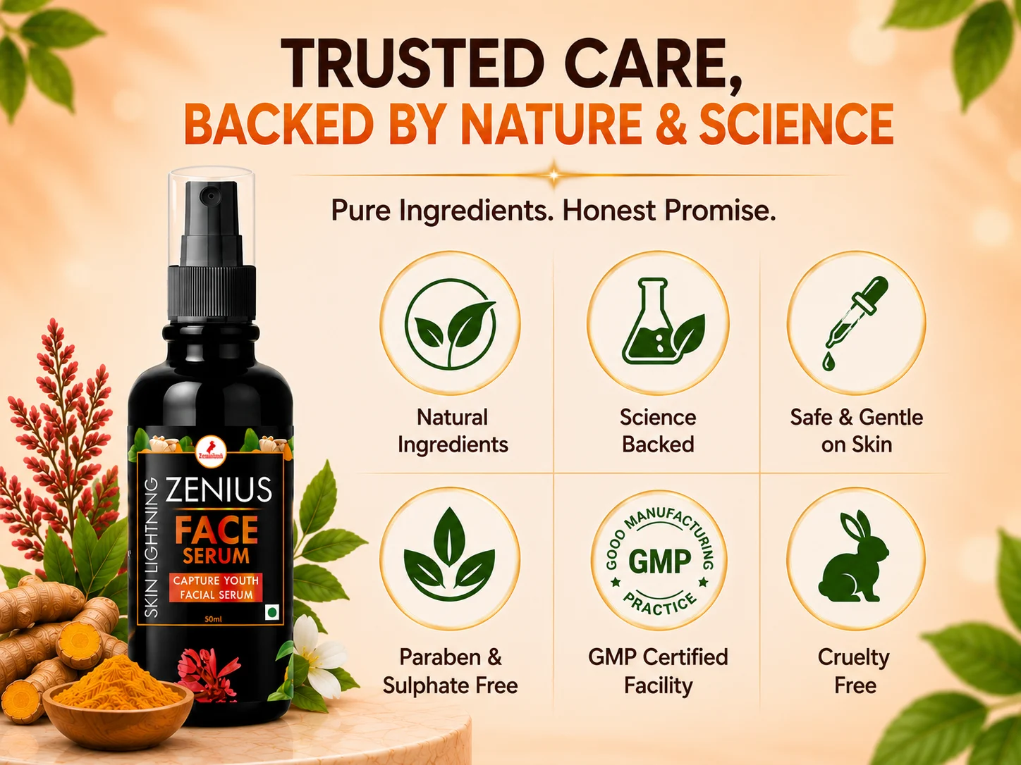 Zenius Skin Lightening Face Serum for Glowing & Hydrated Skin 6 Trust Badge Mobile View 83 Zenius India