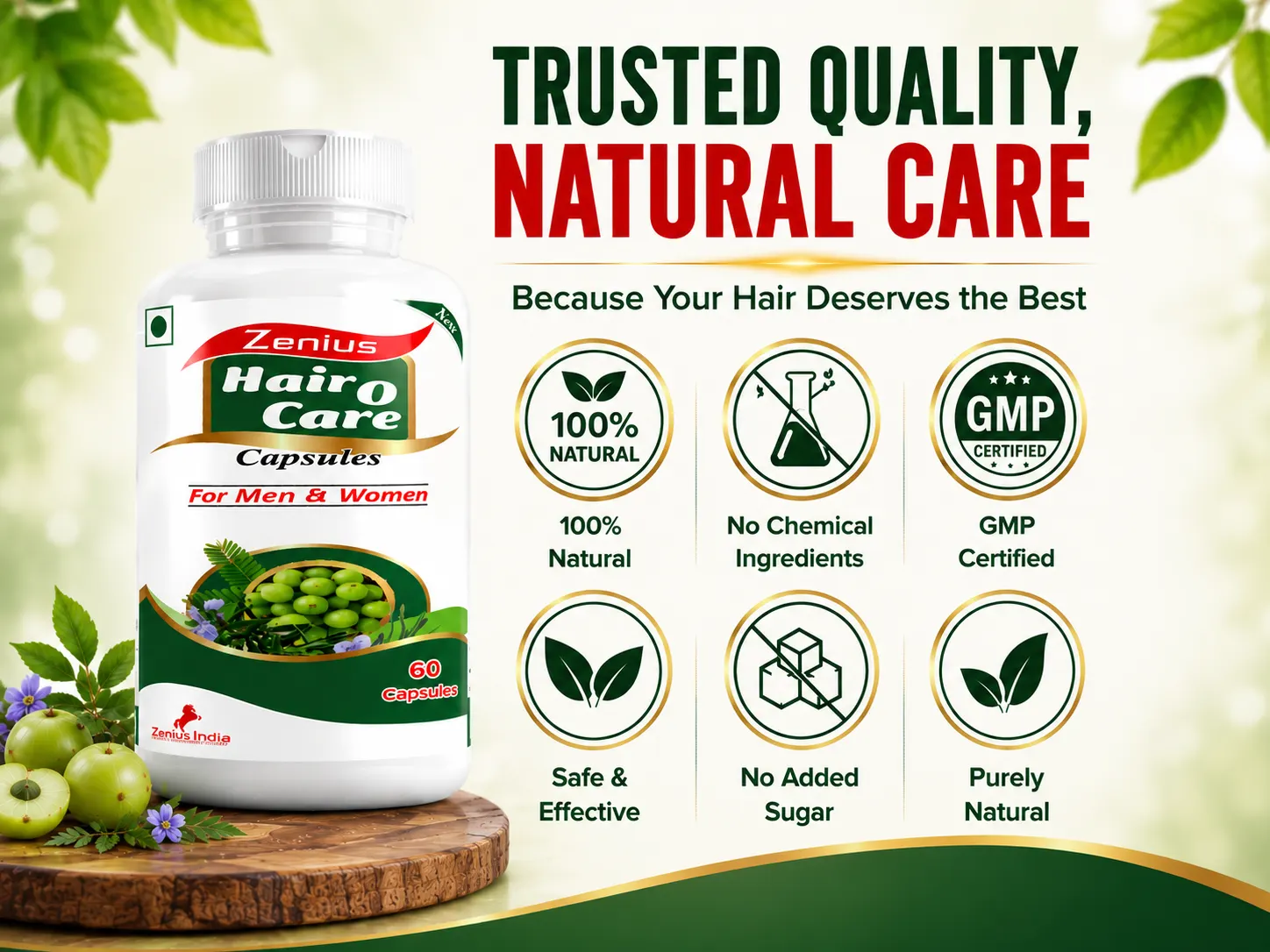 Zenius Hair O Care Capsule for Hair Growth & Hair Fall Support 6 Trust Badge Mobile View 88 Zenius India