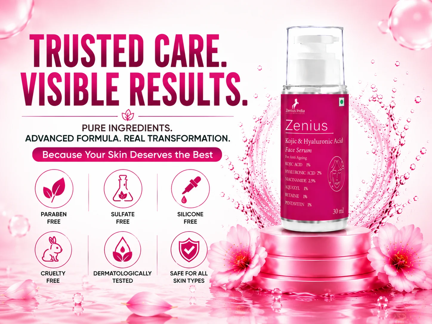 Zenius Kojic & Hyaluronic Acid Serum for Deep Hydration & Skin Moisture 6 Trust Badge Mobile View Zenius India