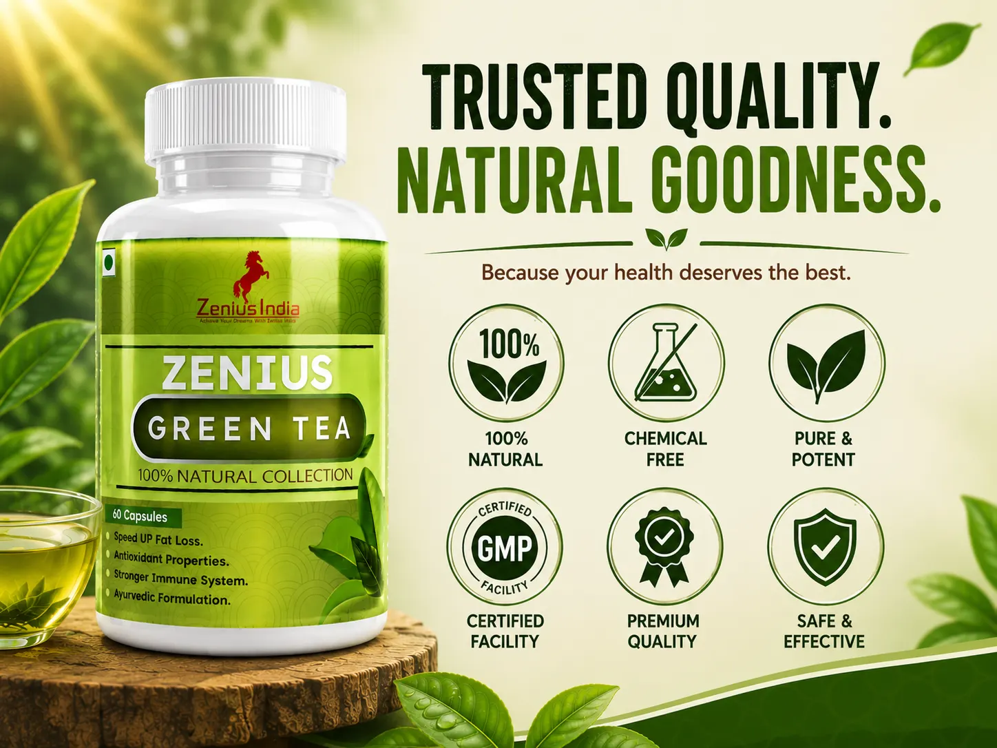 Zenius Green Tea Capsule for Weight Management Support 6 Trust Badges Mobile View 17 Zenius India