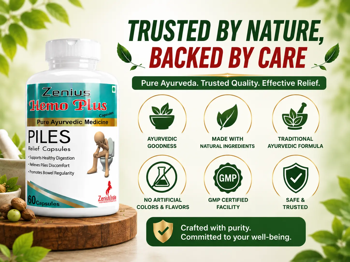 Zenius Hemo Plus Capsule for Piles Care & Digestive Health 6 Trust Badges Mobile View 19 Zenius India