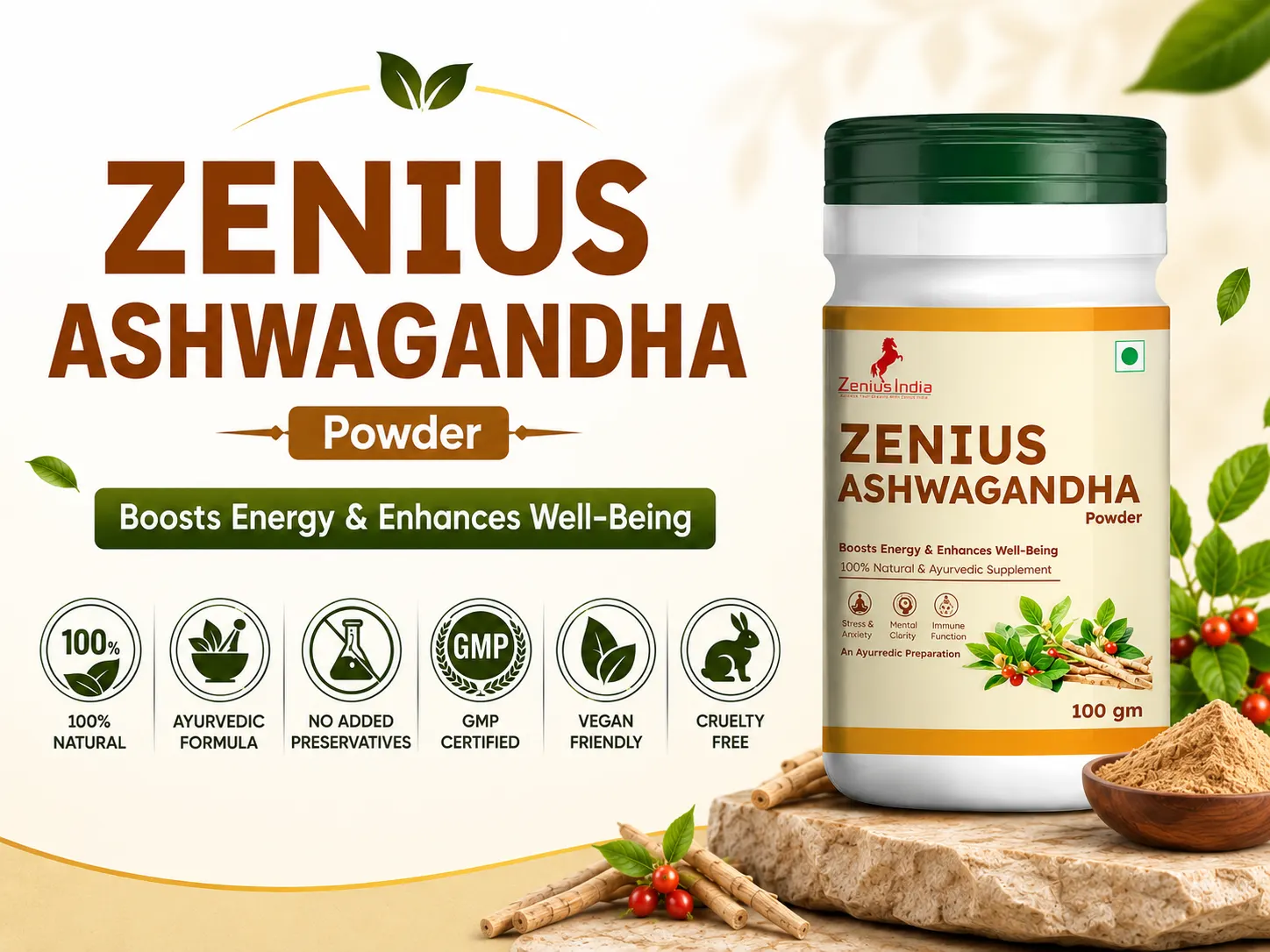 Zenius Ashwagandha Powder for Energy & Wellness 6 Trust Badges Mobile View 5 Zenius India