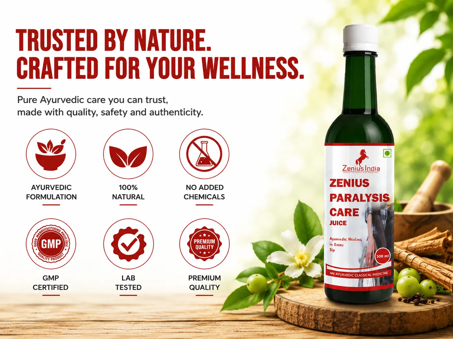 Zenius Paralysis Care Juice for Joint Health Support & Improve Mobility 6 Trust Badges Mobile View 7 Zenius India
