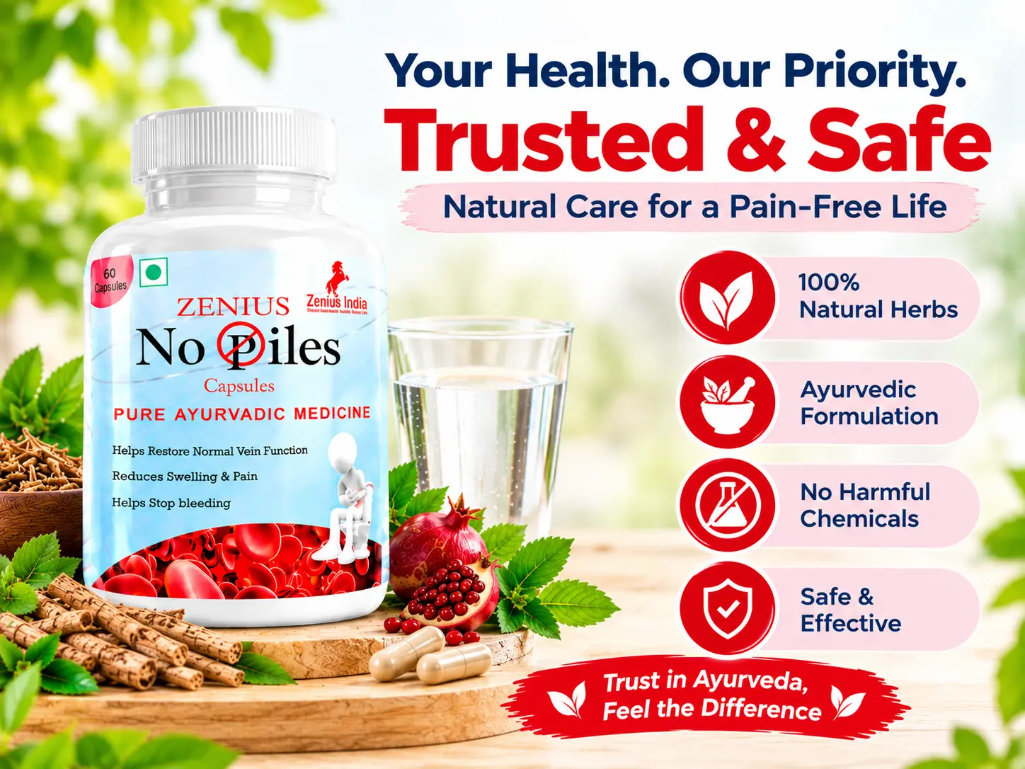 Zenius No Piles Capsule | Ayurvedic Medicine for Hemorrhoids & Natural Relief 6 Trusted Badge Mobile View Zenius India