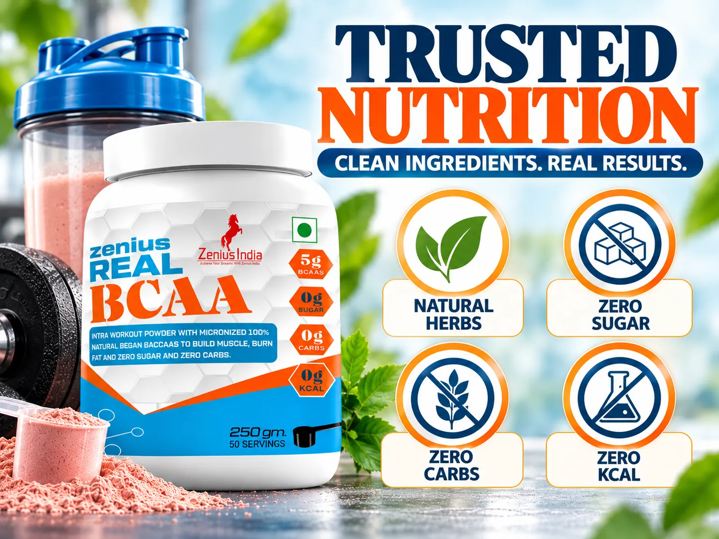 Zenius Real BCAA | Essential Amino Acids Supplement for Pre-Workout & Gym 6 Trusted Nutrition Supplement Promo Zenius India