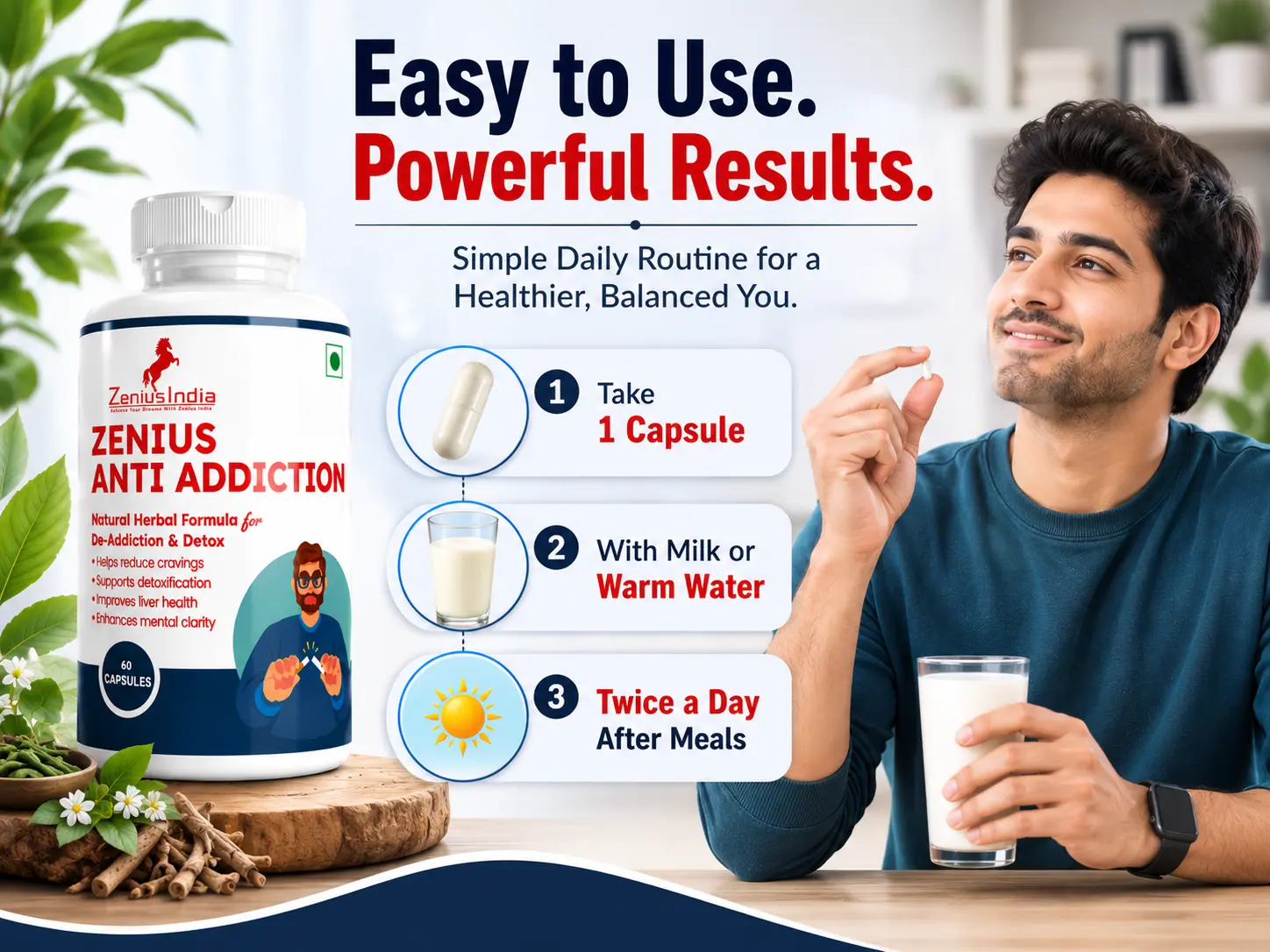 Zenius Anti Addiction Capsule to Reduce Alcohol Addiction 5 Use Banner Mobile View 1 2 Zenius India