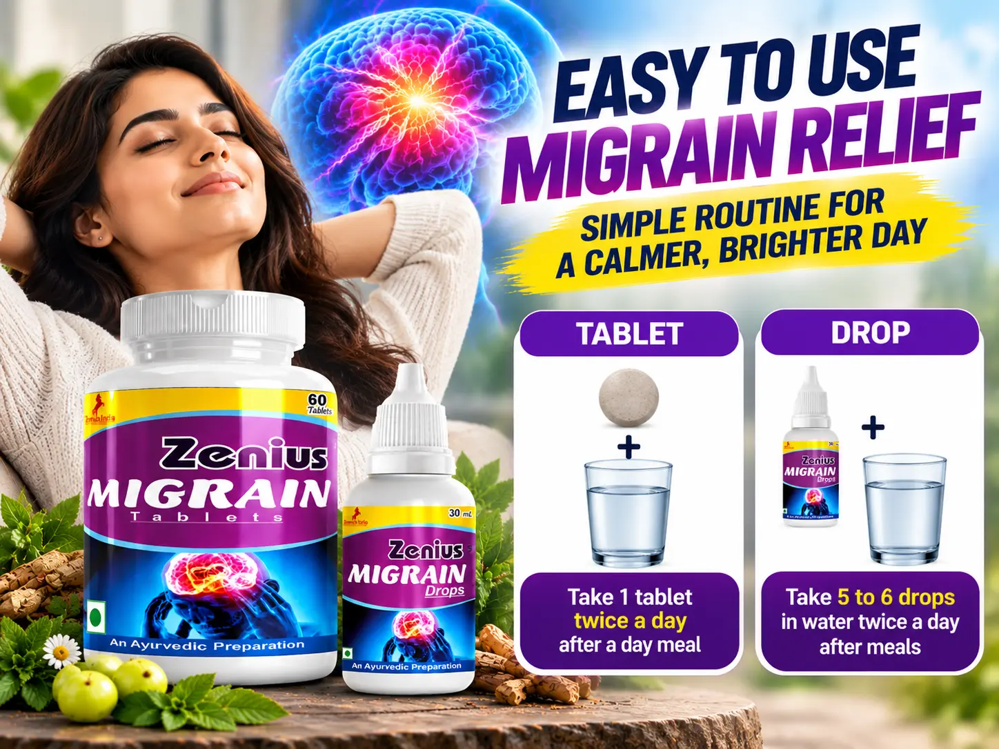 Zenius Migrain Kit | Ayurvedic Migraine Medicine for Headache Relief 5 Use Banner Mobile View 1 5 Zenius India