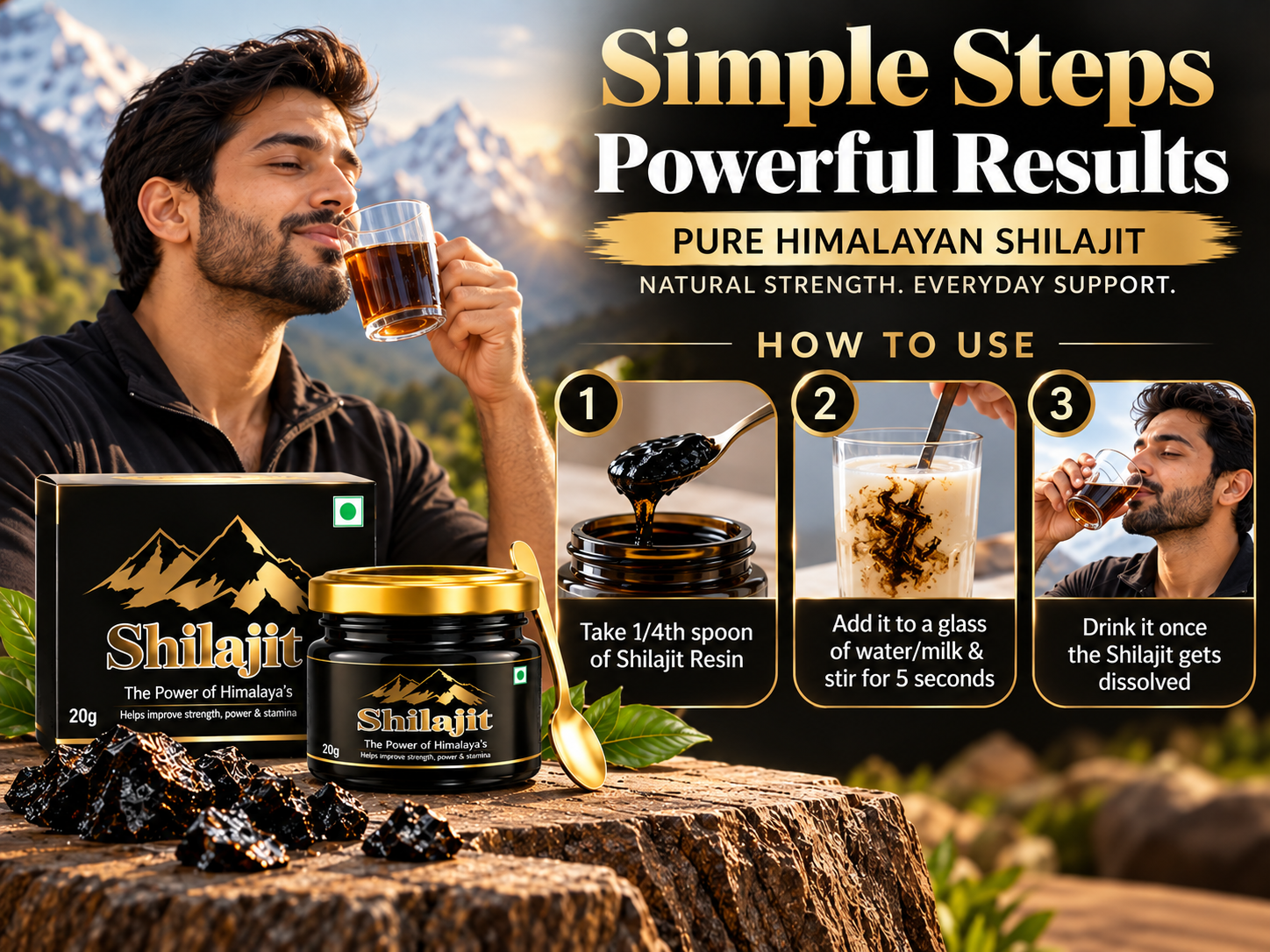 Zenius Shilajit Resin For Men’s Stamina & Energy 5 Use Banner Mobile View 1 Zenius India