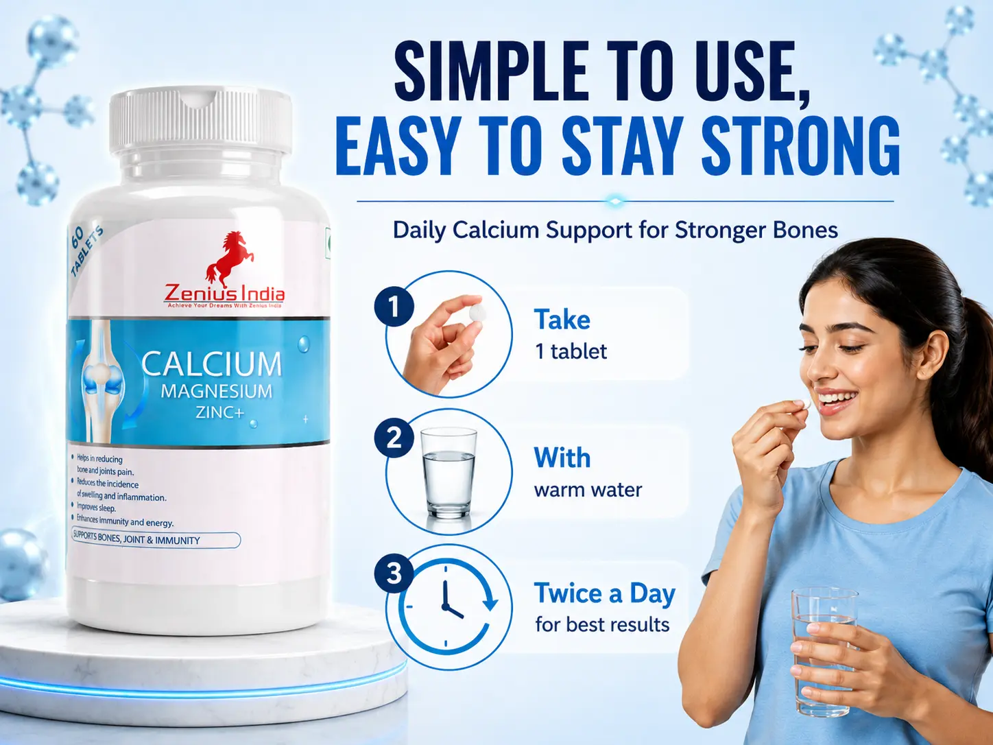 Zenius Calcium Tablet for Bone Health & Calcium Support 5 Use Banner Mobile View 100 Zenius India