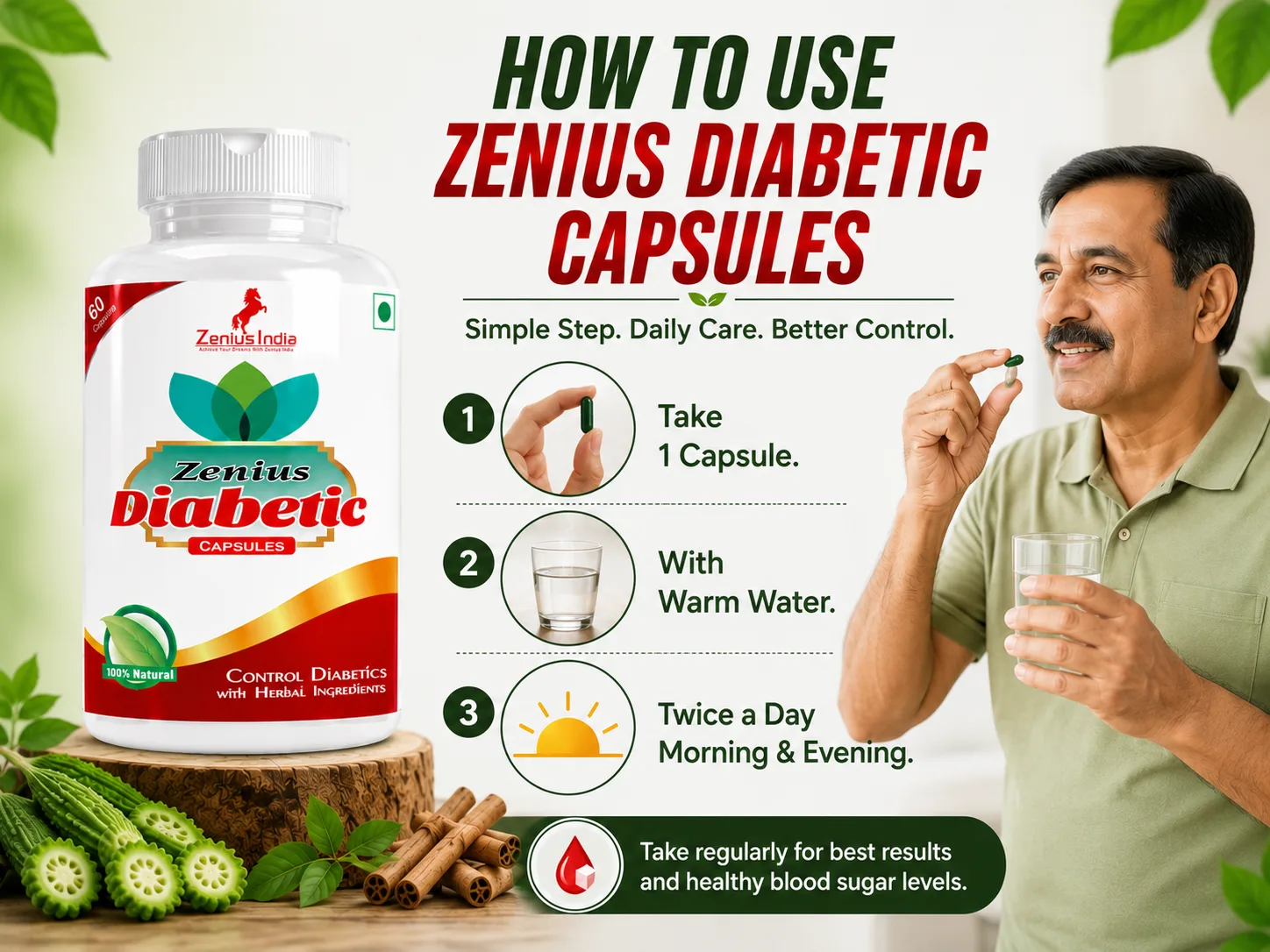Zenius Diabetic Capsule for Blood Sugar Control 5 Use Banner Mobile View 104 Zenius India