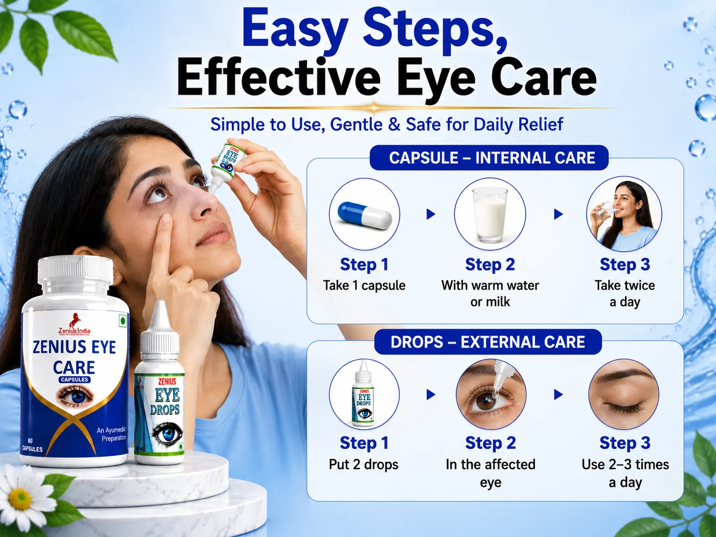 Zenius Eye Care Kit or Eye Health, Itching & Redness 5 Use Banner Mobile View 110 Zenius India