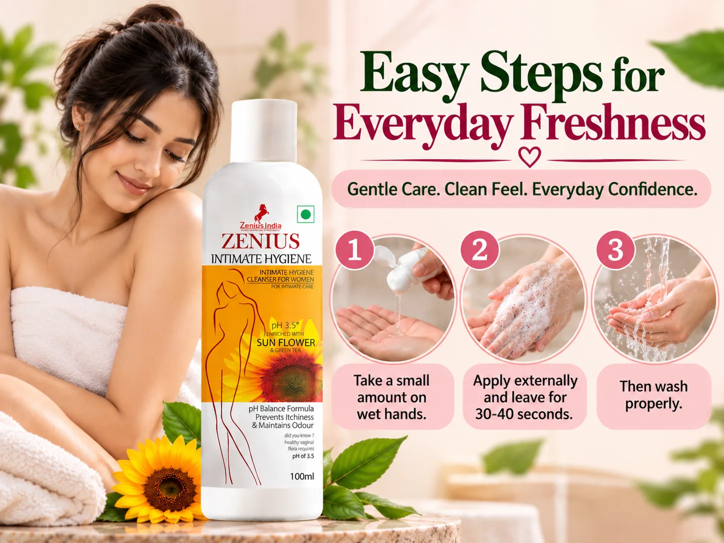 Zenius Intimate Hygiene Wash for Women Daily Hygiene 5 Use Banner Mobile View 123 Zenius India