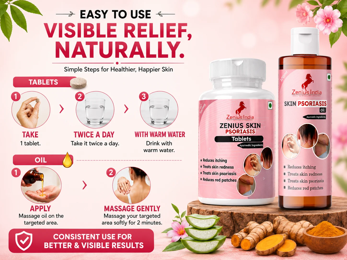 Zenius Skin Psoriasis Kit with Tablets & Psoriasis Oil for Skin Allergy 5 Use Banner Mobile View 13 Zenius India