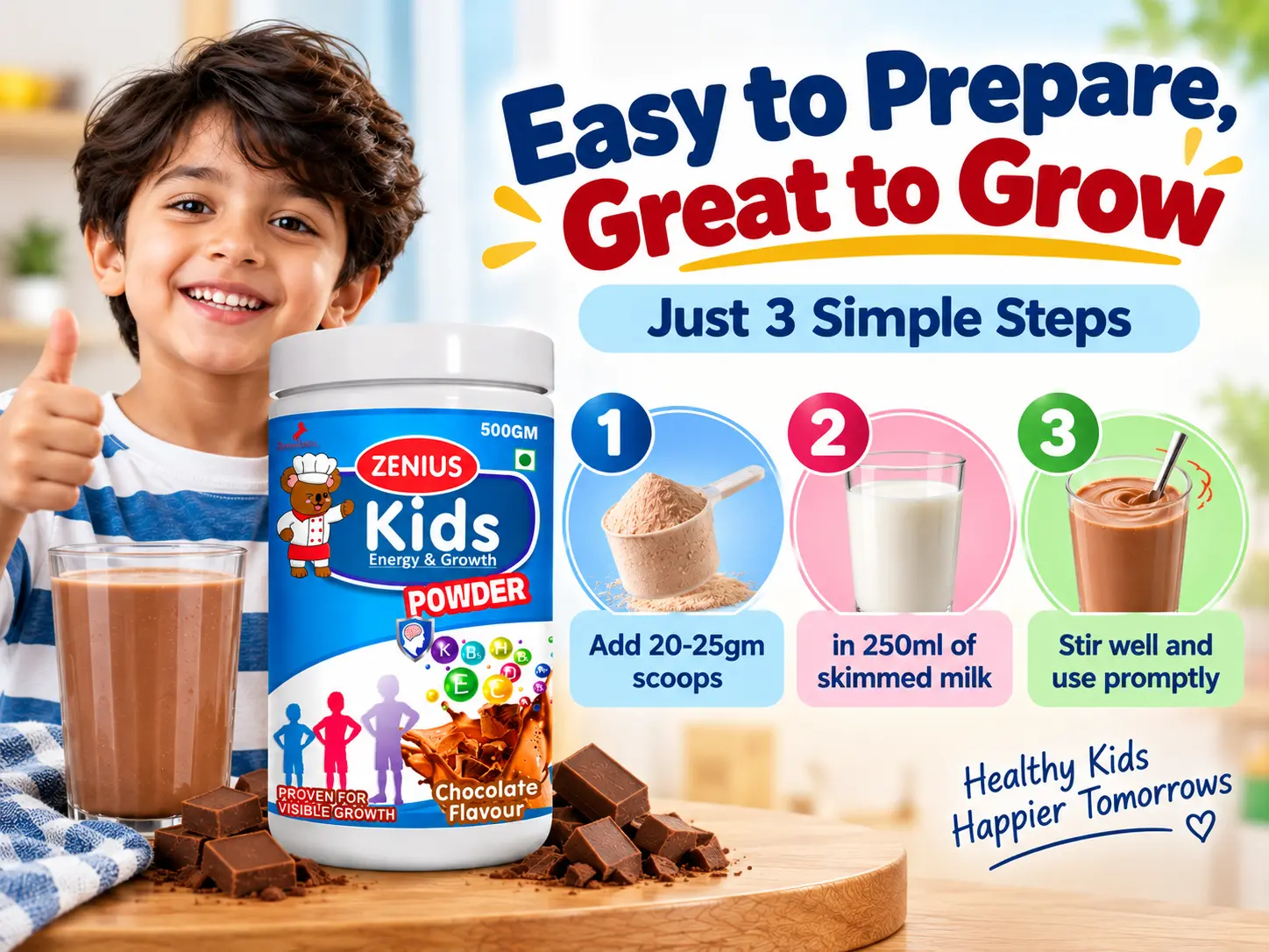 Zenius Kids Growth Powder for Kids Nutrition, Growth & Immunity 5 Use Banner Mobile View 130 Zenius India