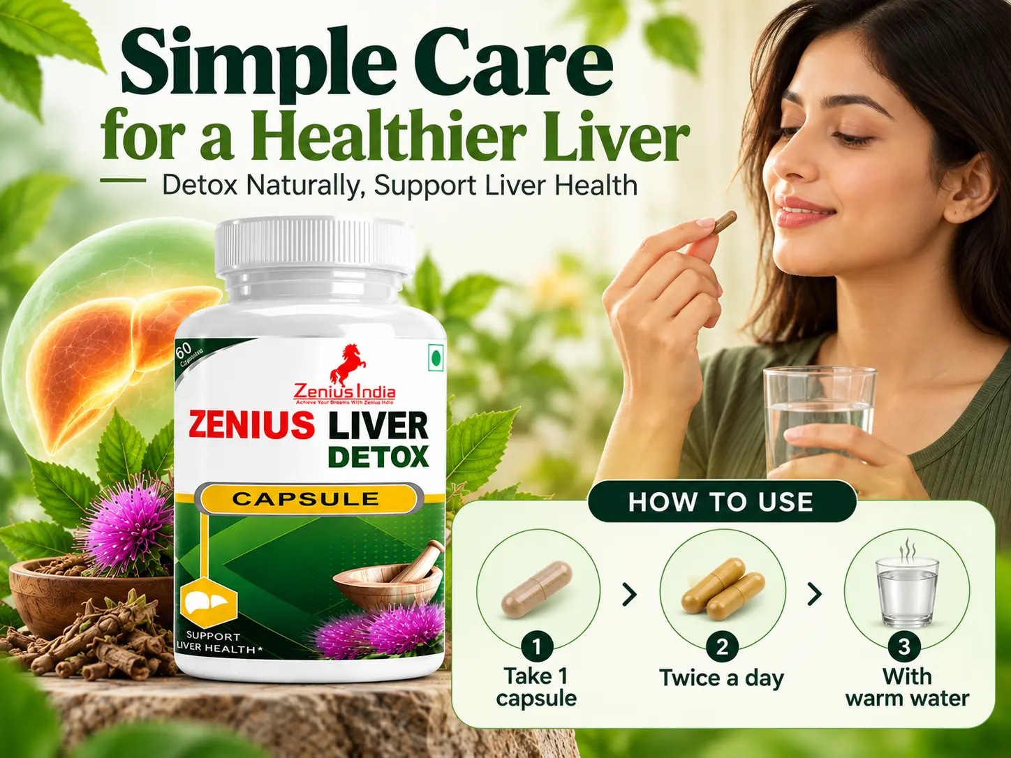 Zenius Liver Detox Capsule for Liver Health & Liver Detoxification 5 Use Banner Mobile View 132 Zenius India