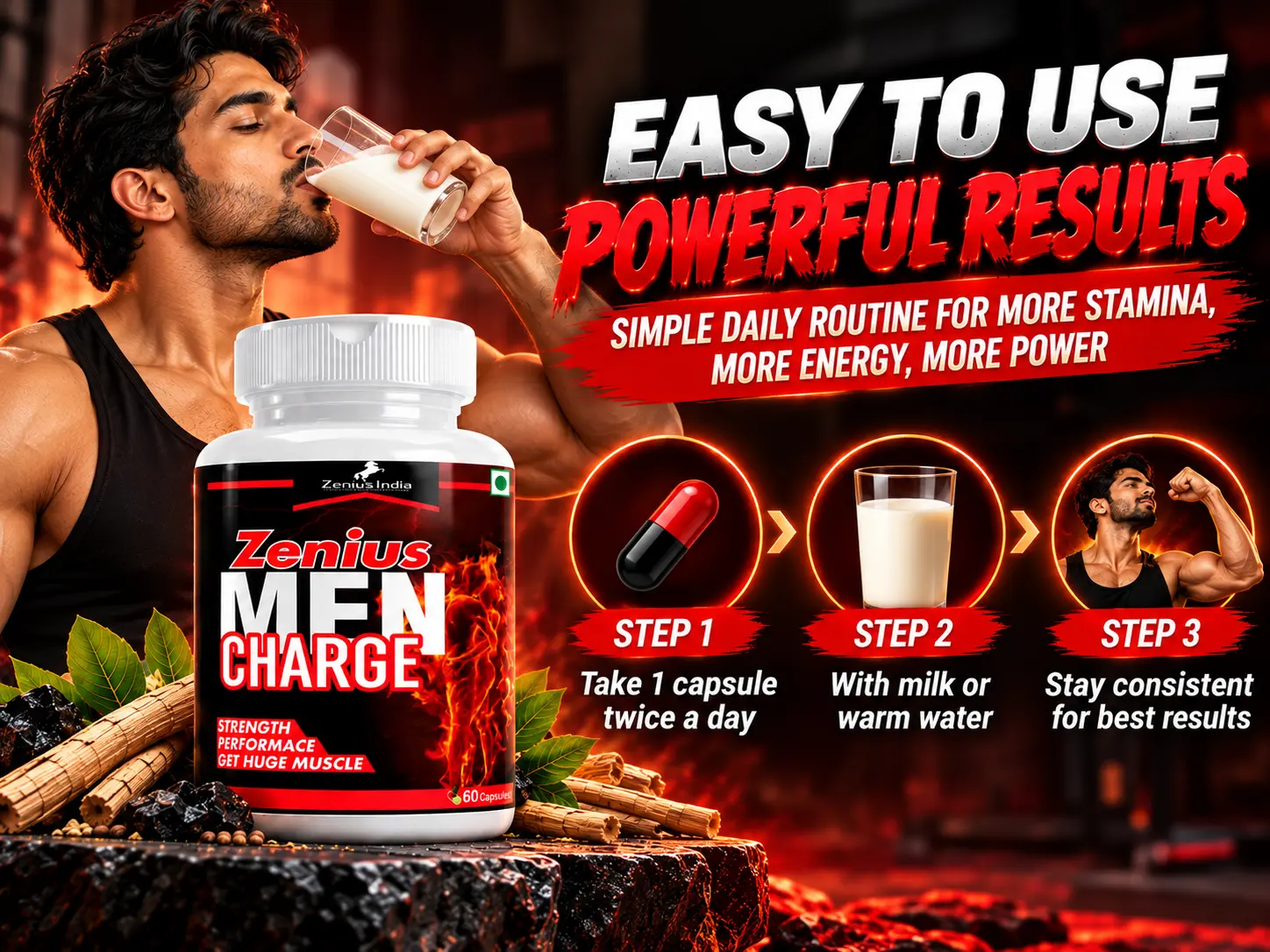 Zenius Men Charge Capsule for Male Vitality, Stamina & Energy 5 Use Banner Mobile View 135 Zenius India