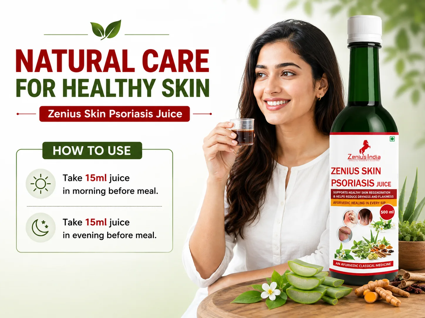 Zenius Skin Psoriasis Juice for Skin Rashes & Allergies 5 Use Banner Mobile View 14 Zenius India