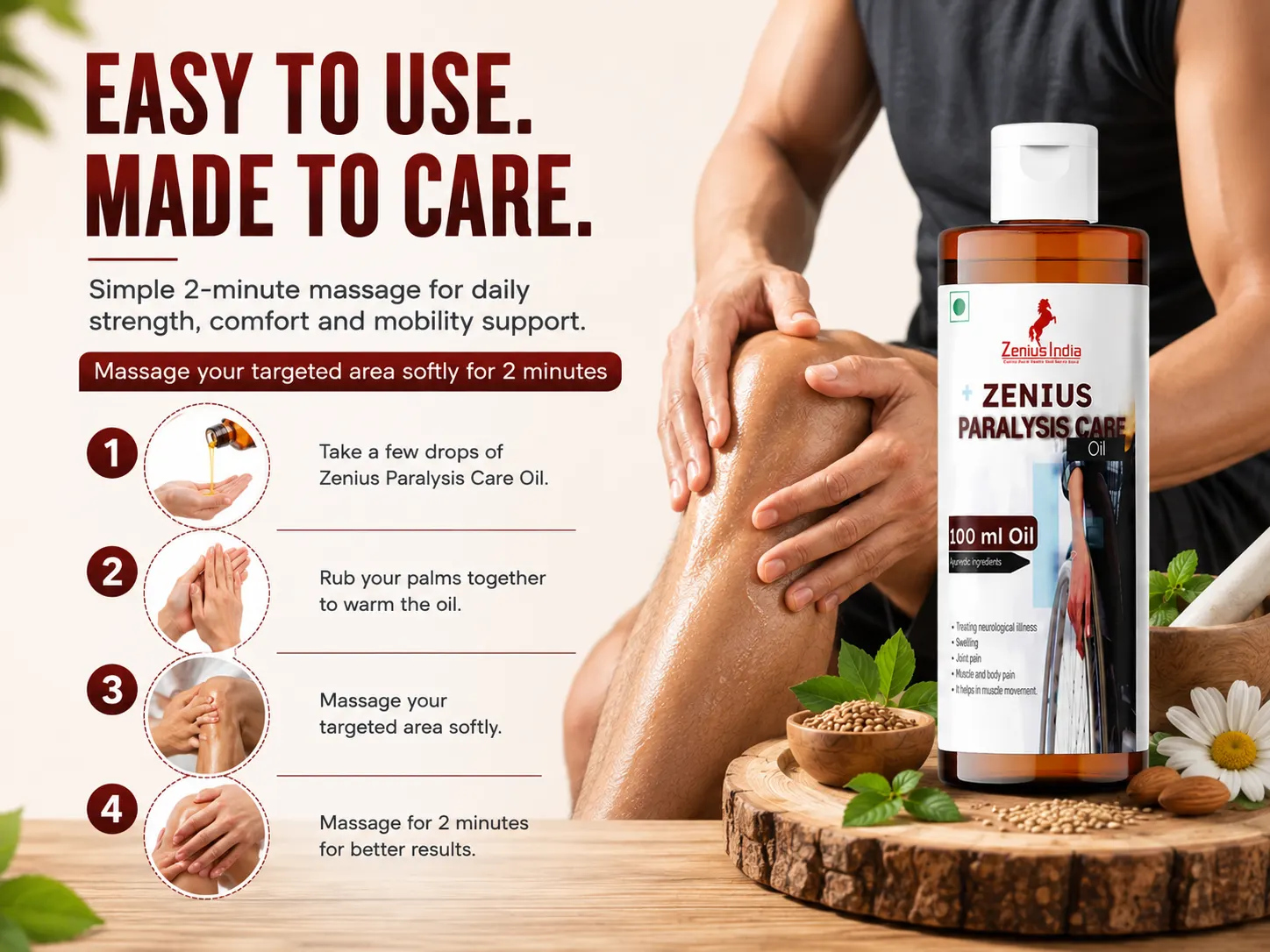 Zenius Paralysis Care Oil | Ayurvedic Massage Oil for Joint Pain 5 Use Banner Mobile View 16 Zenius India