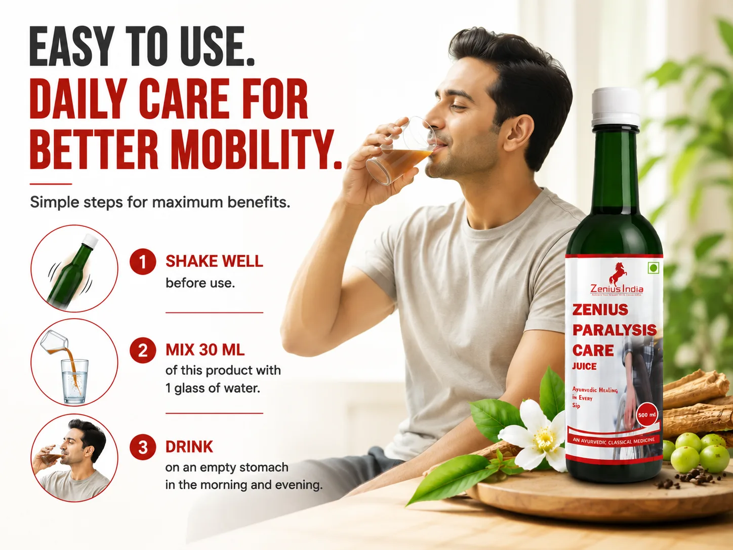 Zenius Paralysis Care Juice for Joint Health Support & Improve Mobility 5 Use Banner Mobile View 17 Zenius India