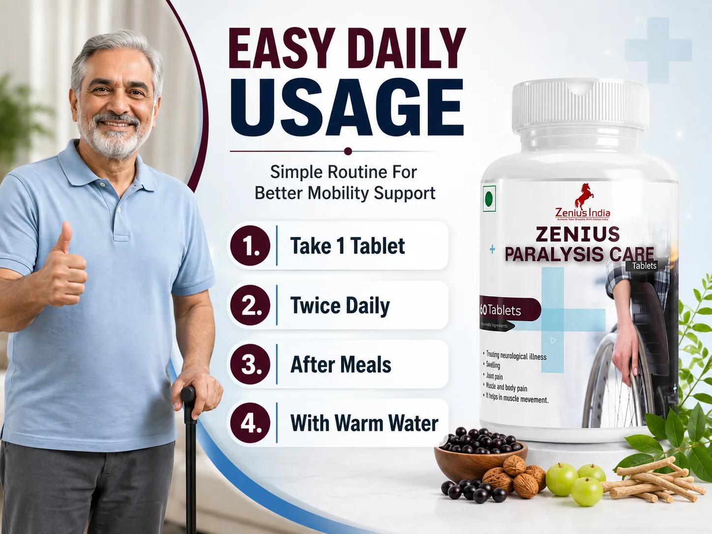 Zenius Paralysis Care Tablet with for Joint Support & Muscle Mobility 5 Use Banner Mobile View 19 Zenius India