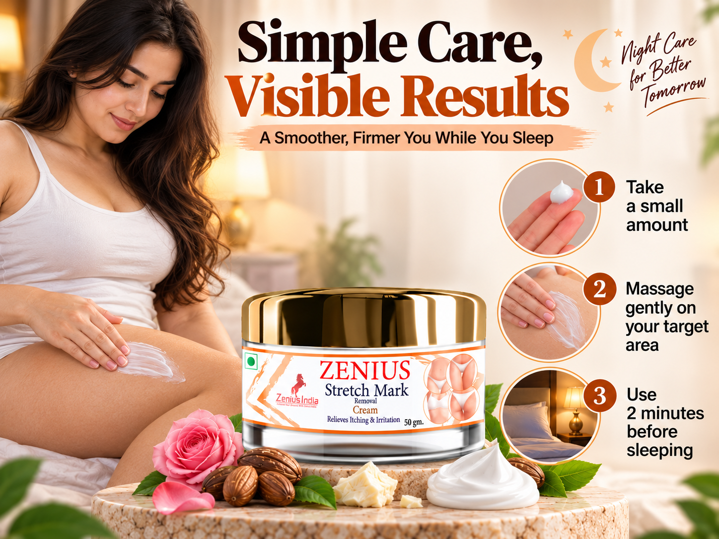 Zenius Stretch Mark Cream for Skin Elasticity & Reduce Marks 5 Use Banner Mobile View 2 Zenius India