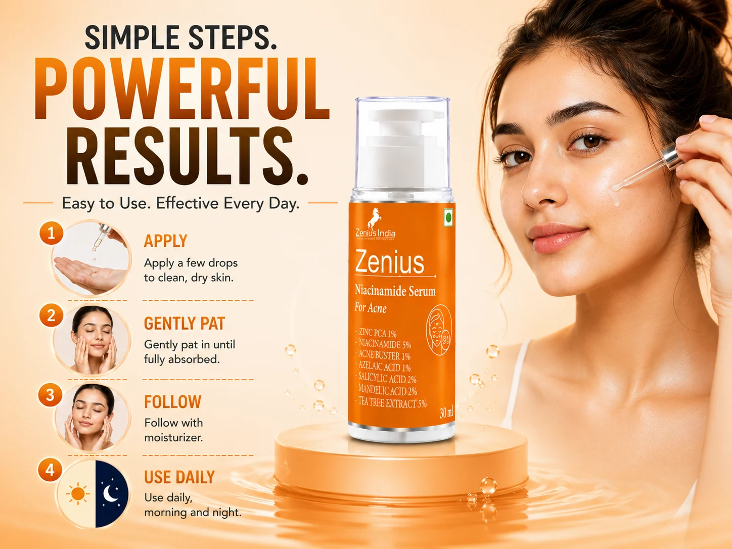 Zenius Niacinamide Face Serum for Acne-Prone Skin & Dark Spots 5 Use Banner Mobile View 2 Zenius India