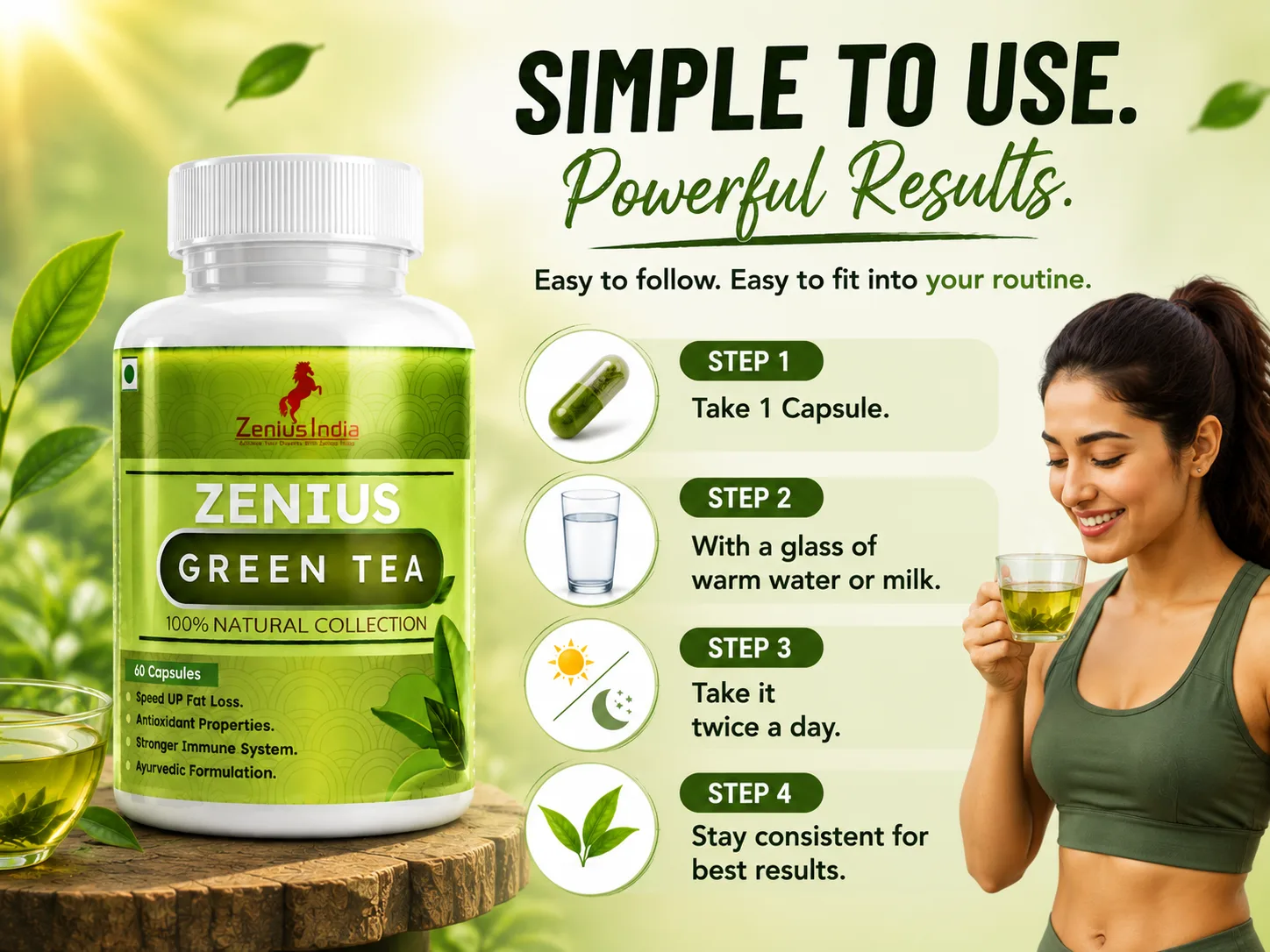 Zenius Green Tea Capsule for Weight Management Support 5 Use Banner Mobile View 34 Zenius India
