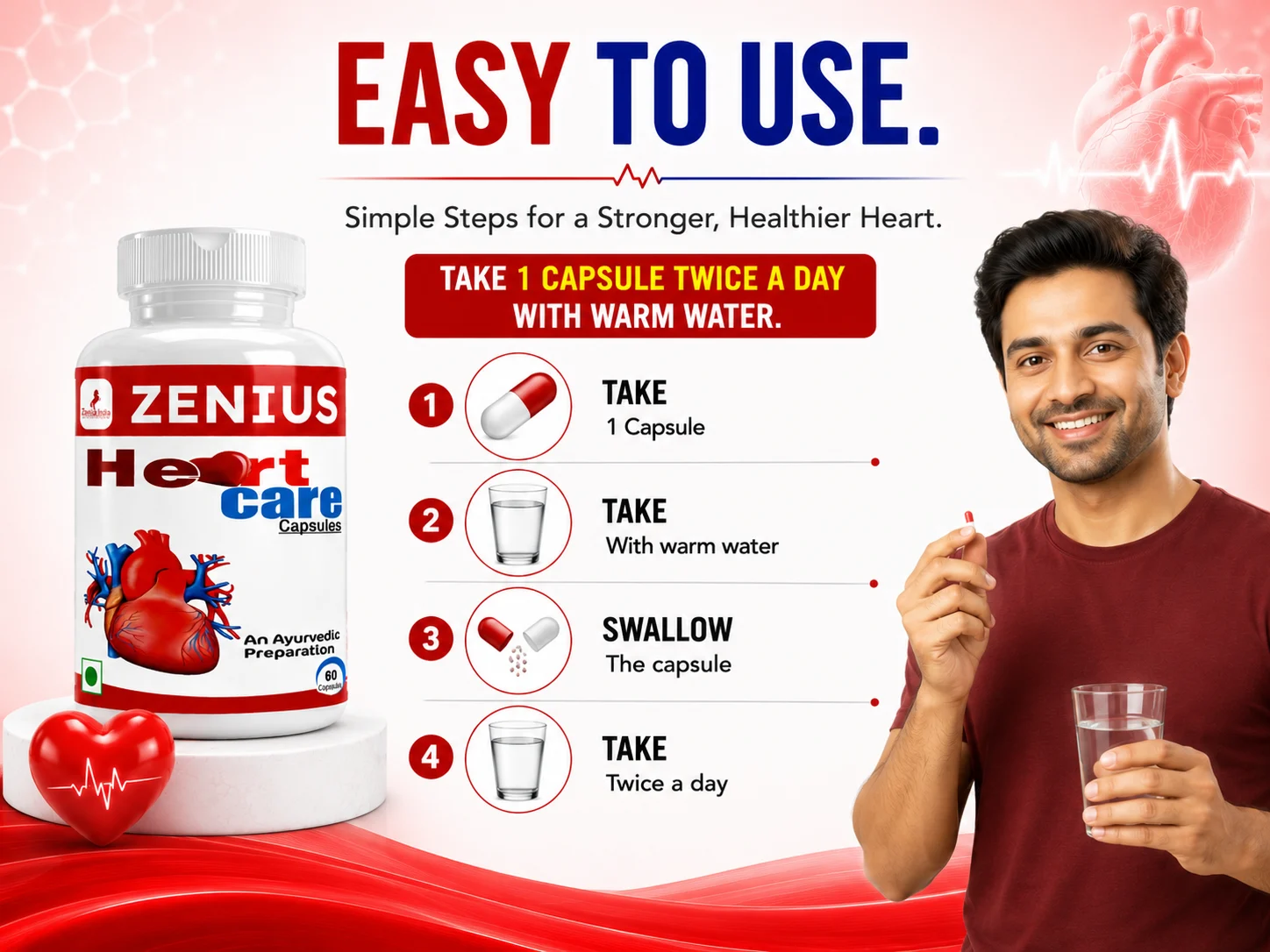 Zenius Heart Care Capsule for Cardiovascular Wellness 5 Use Banner Mobile View 36 Zenius India
