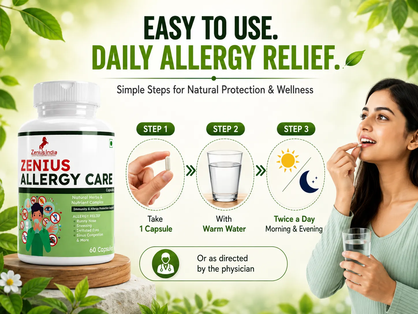 Zenius Allergy Capsule for Skin Allergy, Sneezing & Watery Eyes 5 Use Banner Mobile View 4 Zenius India