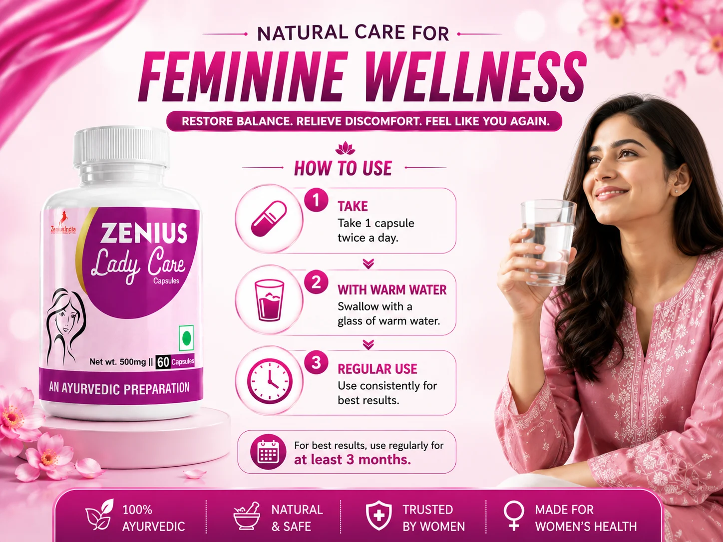 Zenius Lady Care Capsule for Women Intimate White Discharge 5 Use Banner Mobile View 41 Zenius India
