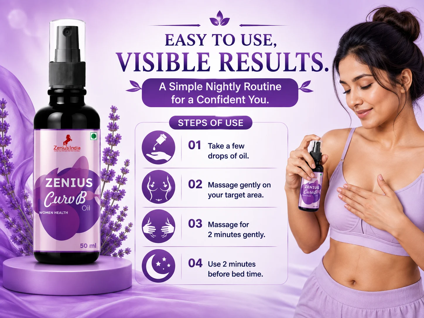 Zenius Curv B Oil for Women's Breast & Body Massage 5 Use Banner Mobile View 66 Zenius India