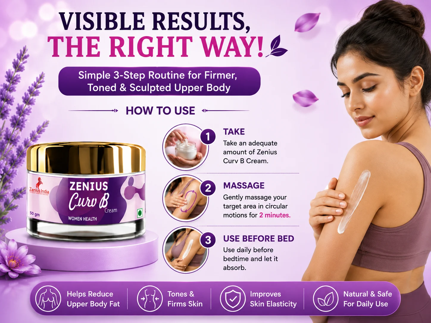 Zenius Curv B Cream for Women's Bust Care 5 Use Banner Mobile View 68 Zenius India
