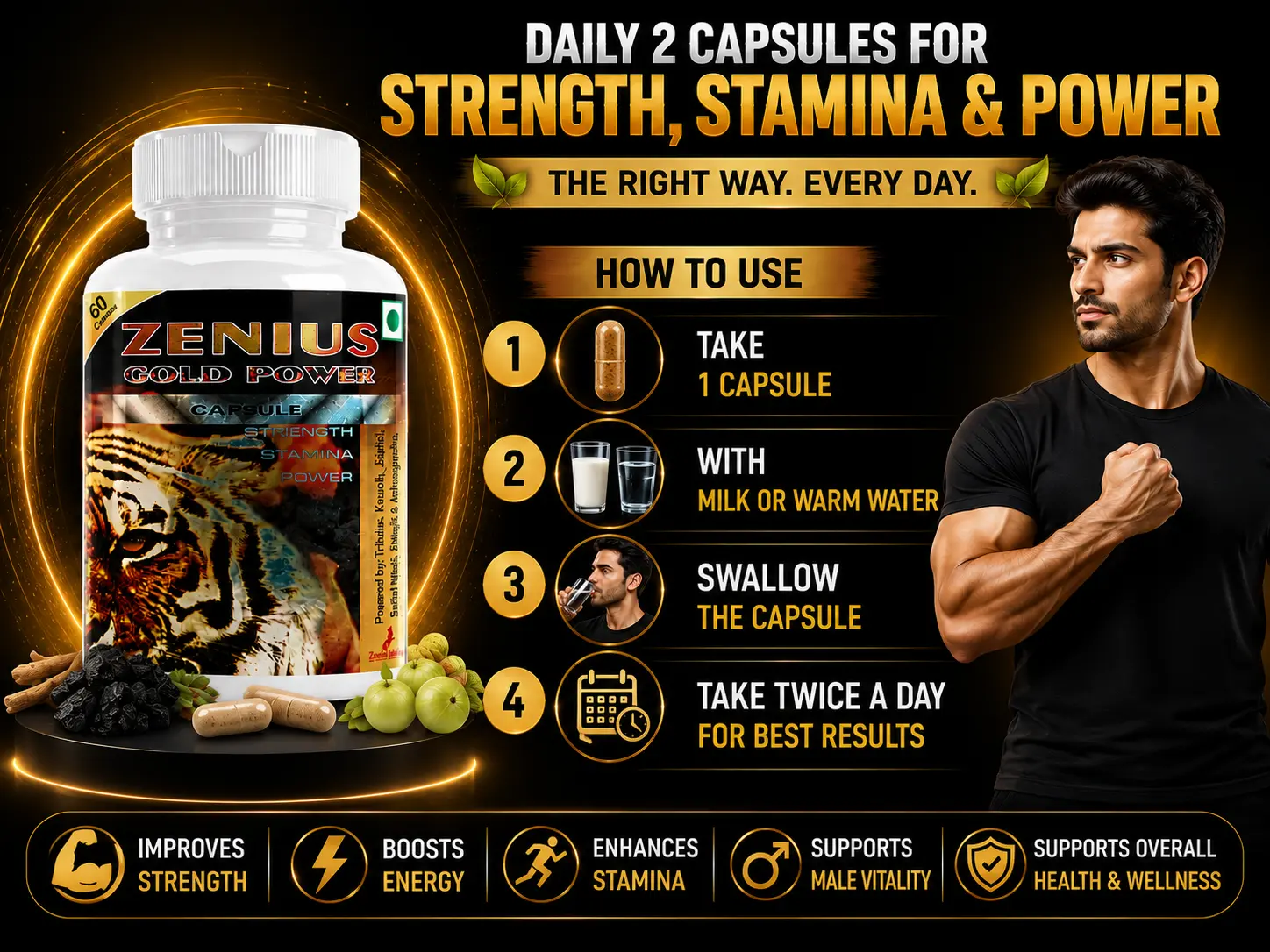 Zenius Gold Power Capsule for Men’s Stamina & Energy 5 Use Banner Mobile View 70 Zenius India
