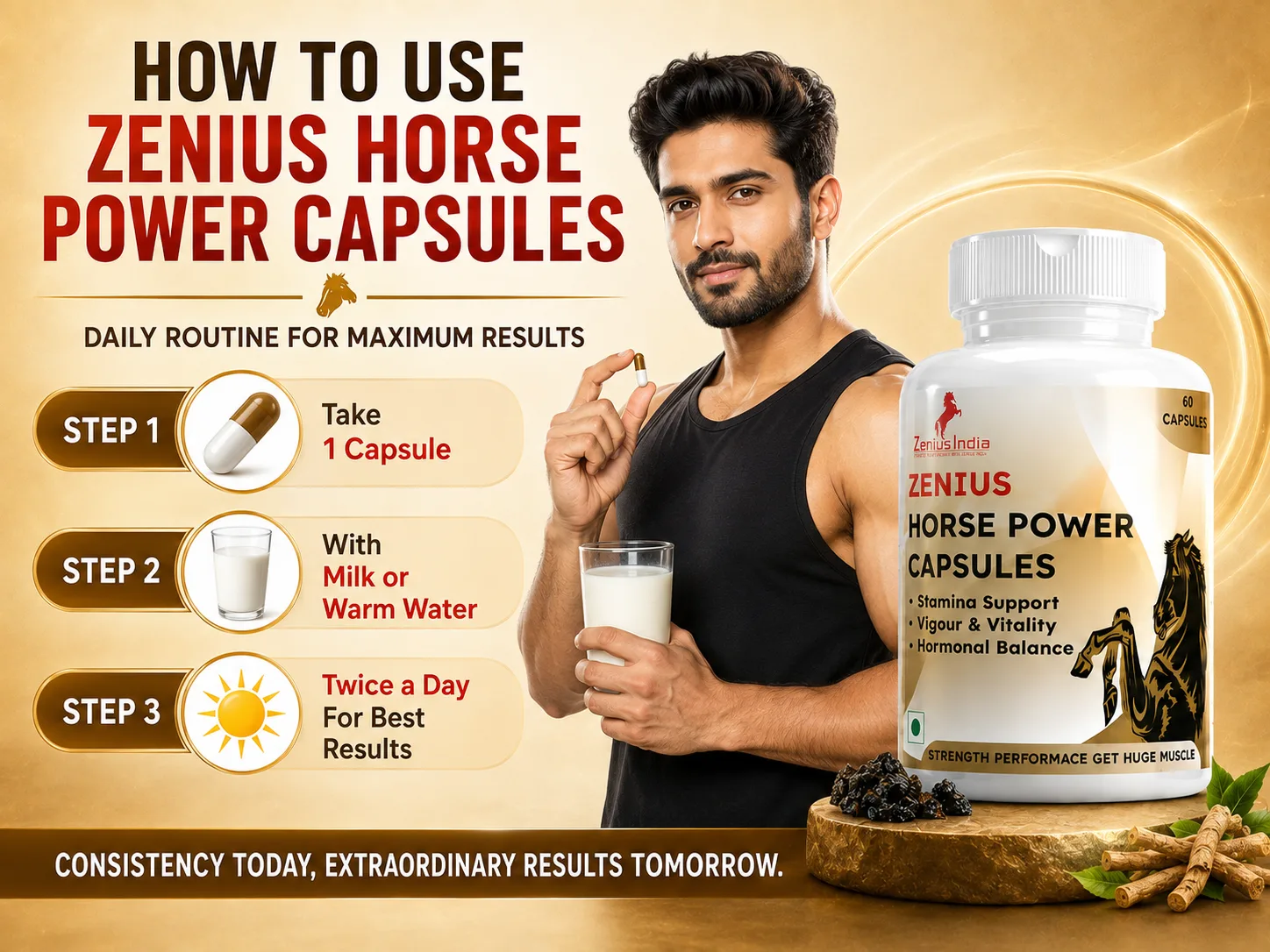 Zenius Horse Power Capsule for Men's Stamina, Power & Energy 5 Use Banner Mobile View 79 Zenius India