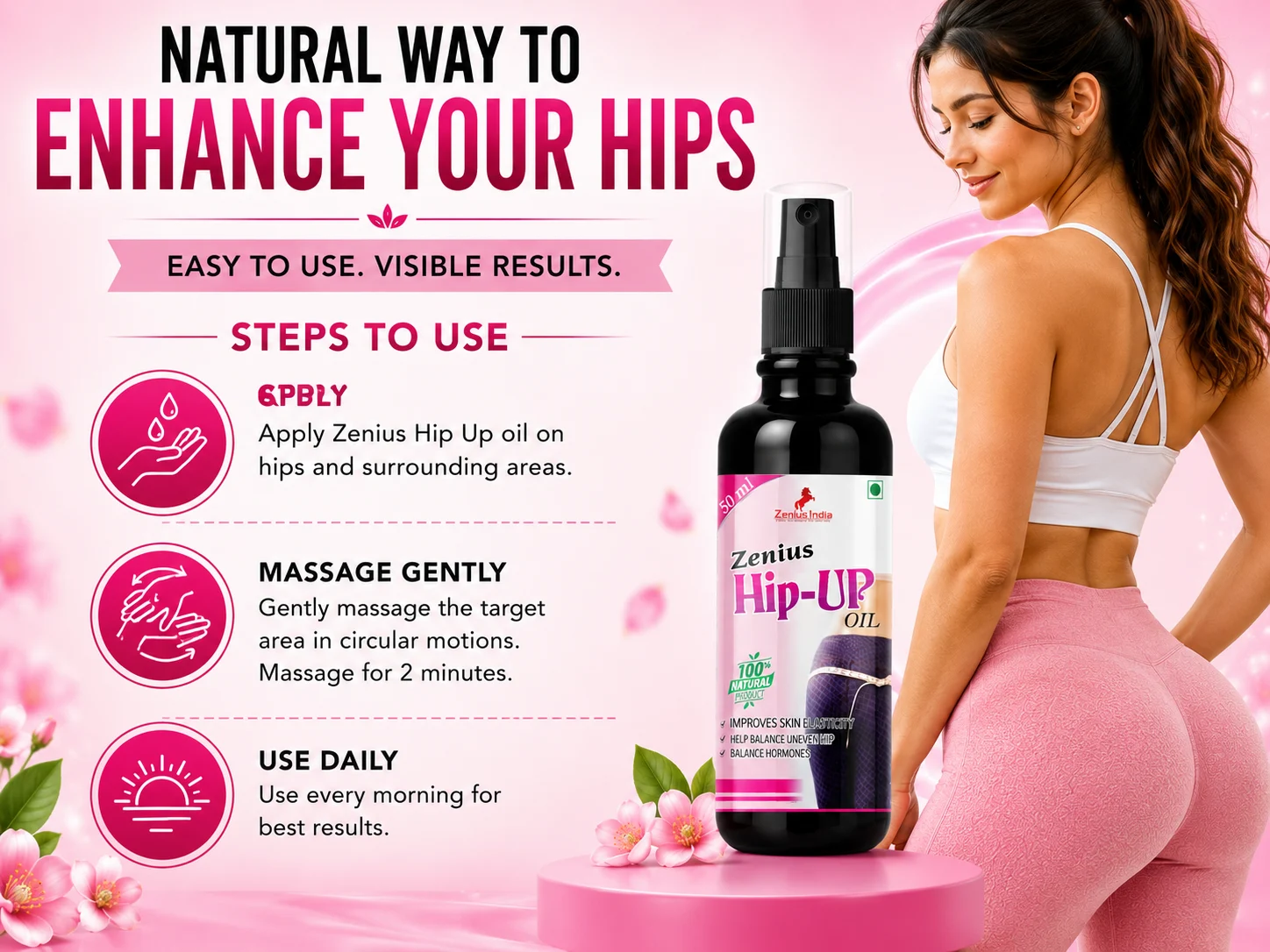 Zenius Hip Up Oil for Women's Butt Growth 5 Use Banner Mobile View 80 Zenius India