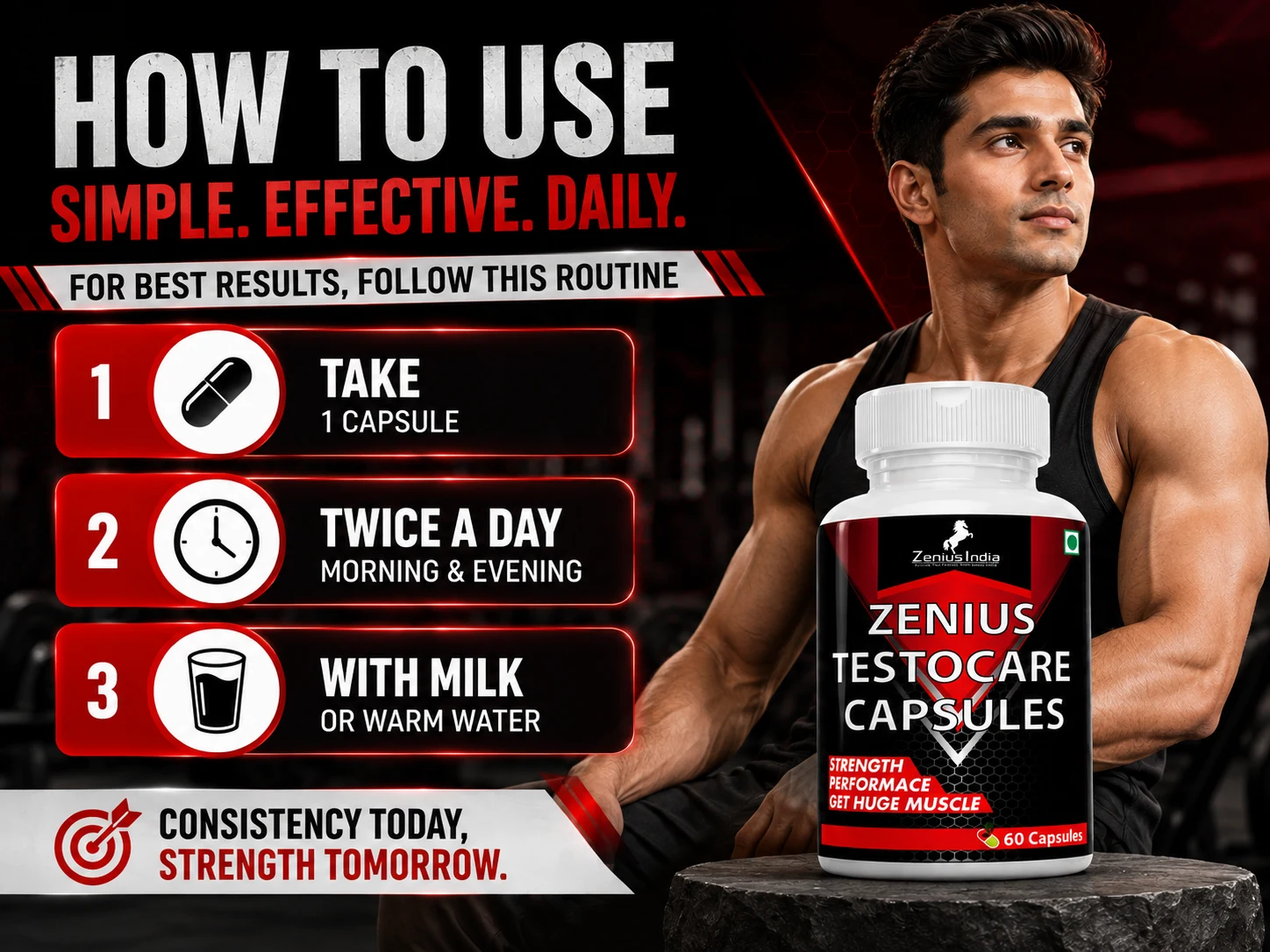 Zenius Testo Care Capsule for Men's Testosterone Support 5 Use Banner Mobile View 82 Zenius India