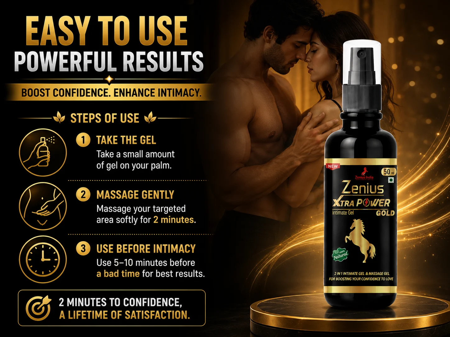 Zenius Xtra Power Gold Gel for Men's Lubrication & Intimate Care 5 Use Banner Mobile View 87 Zenius India