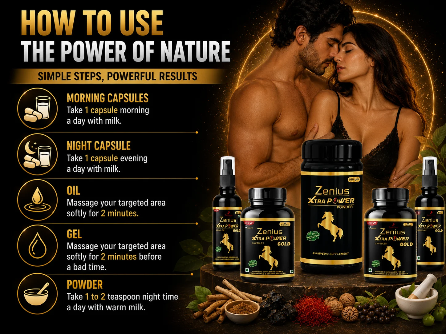 Zenius Xtra Power Gold Kit for Men's Wellness & Stamina 5 Use Banner Mobile View 88 Zenius India