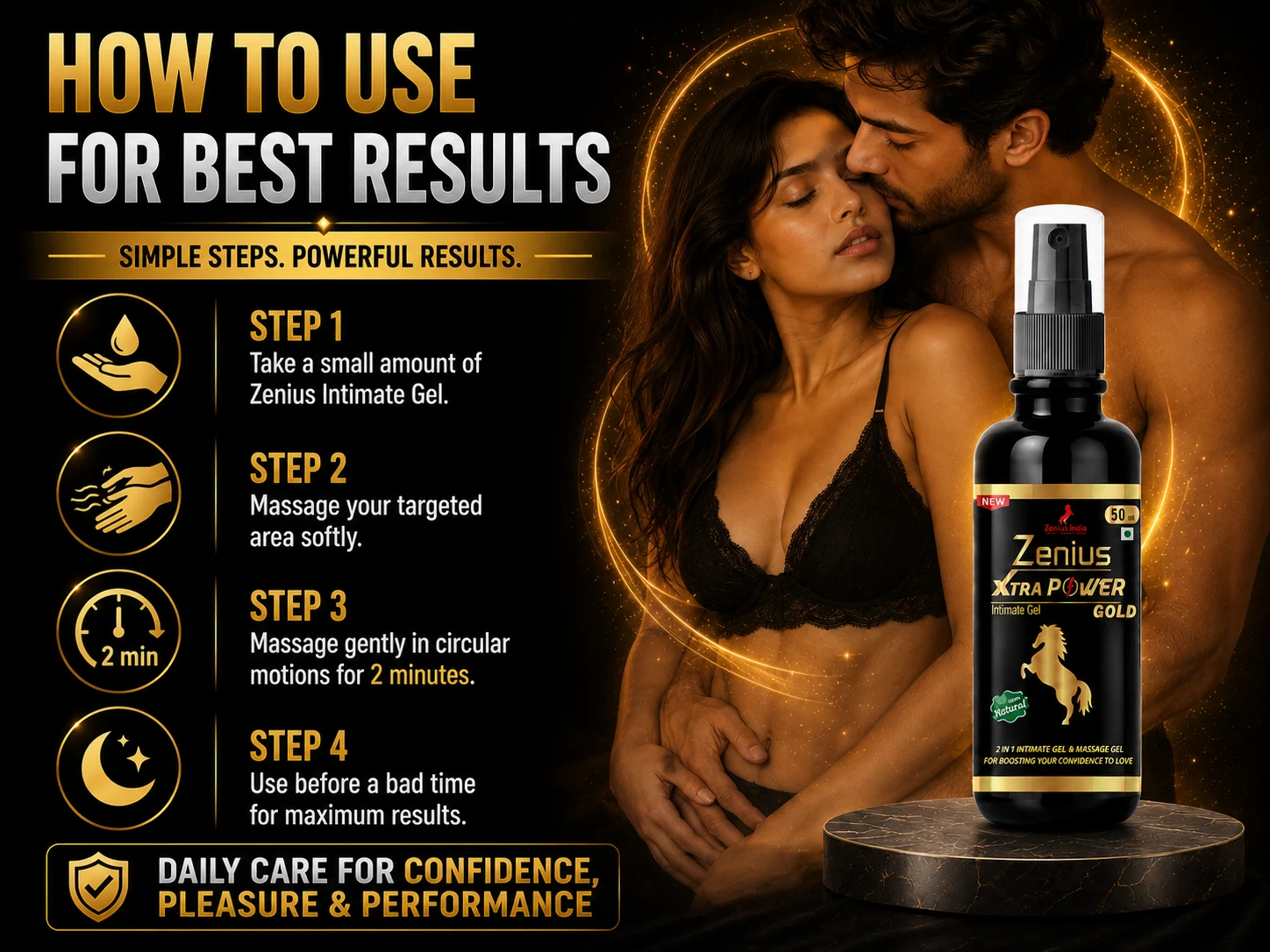 Zenius Xtra Power Gold Oil for Men's Intimate Massage 5 Use Banner Mobile View 89 Zenius India