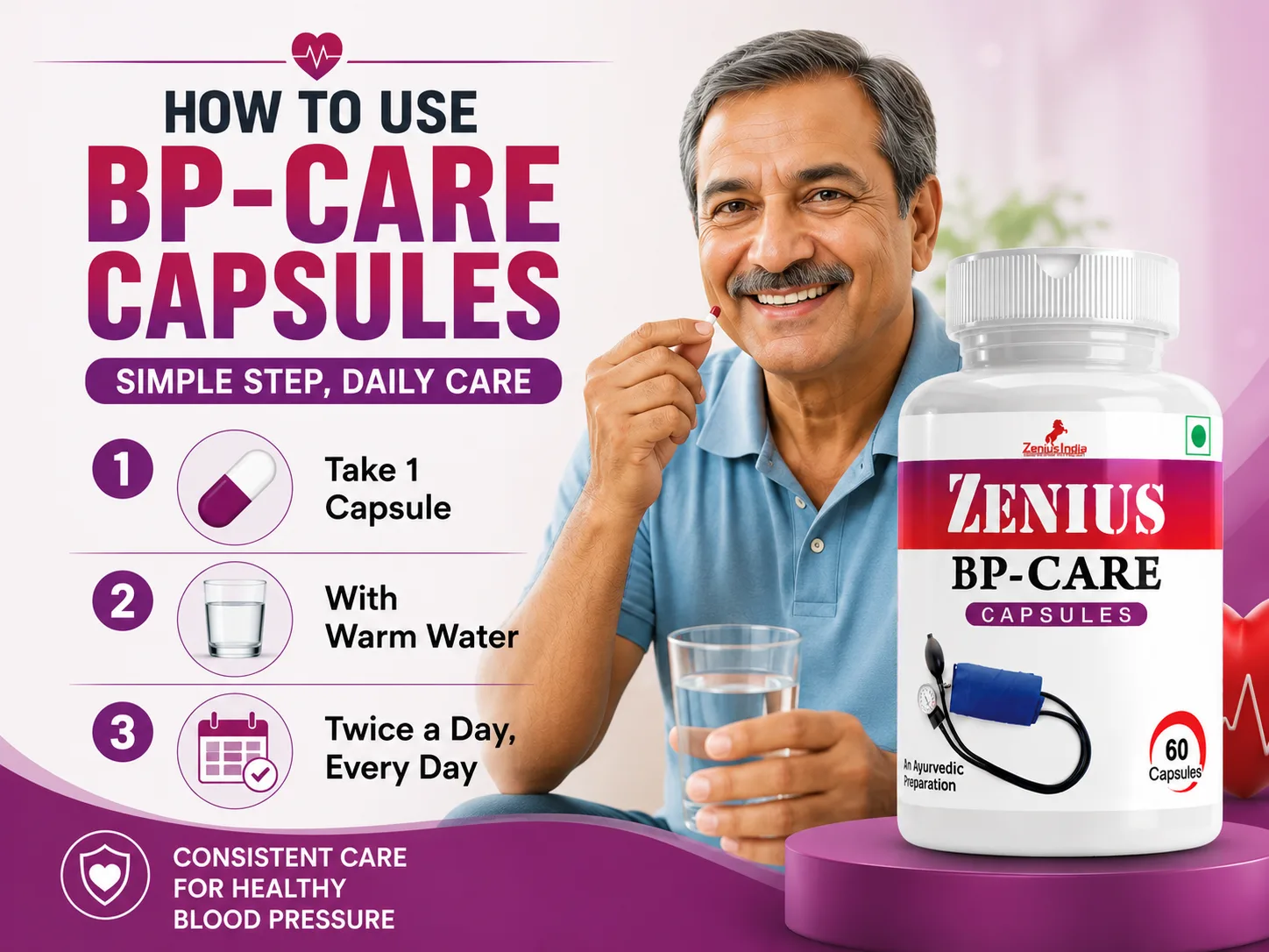 Zenius BP Care Capsule for Control High Blood Pressure 5 Use Banner Mobile View 96 Zenius India