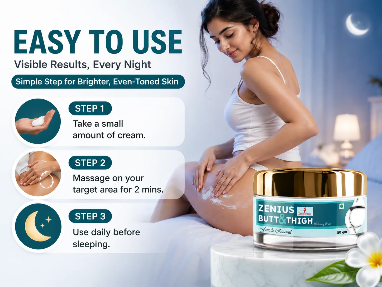 Zenius Butt & Thigh Cream for Dark Spots & Uneven Skin Tone 5 Use Banner Mobile View 97 Zenius India