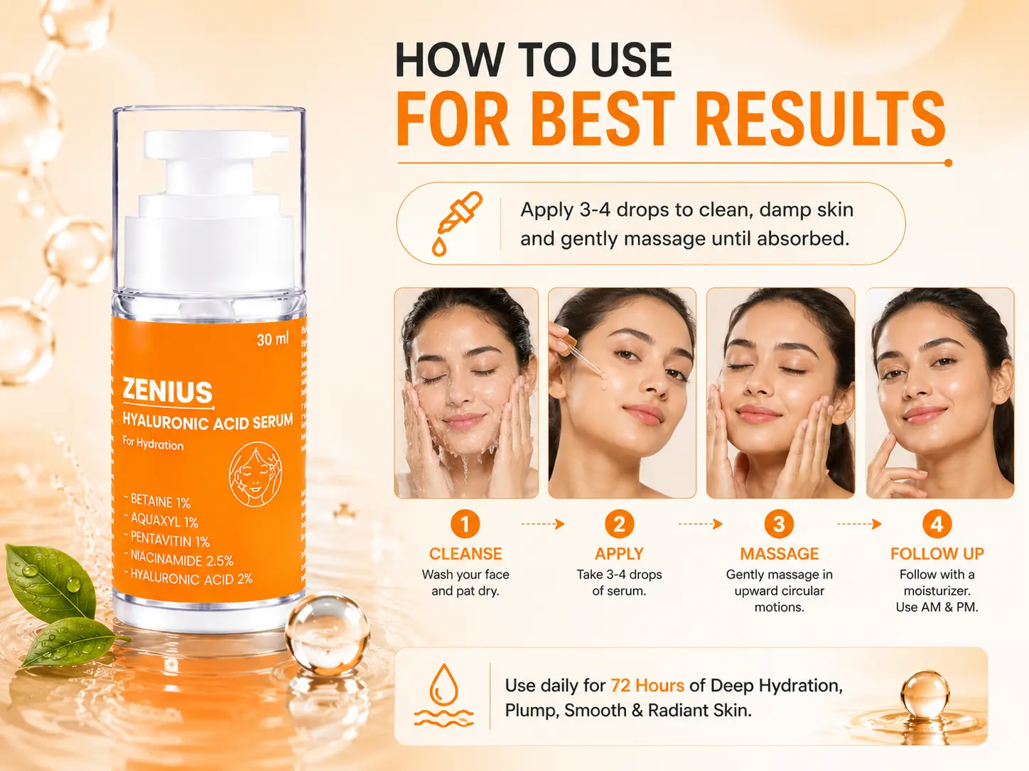 Zenius Hyaluronic Acid Serum for Hydrating Skin 5 Use Banner Mobile View Zenius India