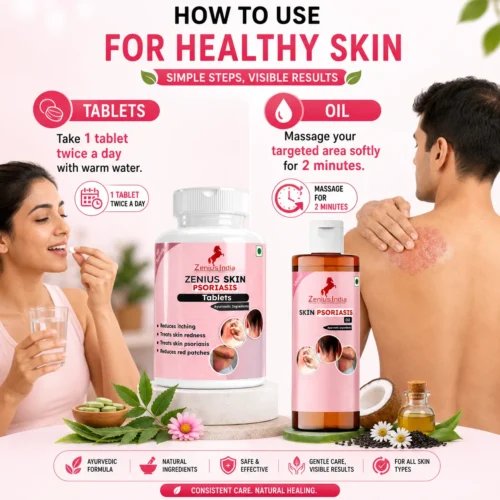 Use Image 1 Zenius Skin Psoriasis Kit with Tablets & Psoriasis Oil for Skin Allergy