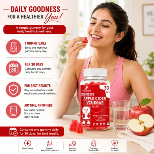 Use Image 1 Zenius Apple Cider Vinegar Red Apple Gummies with The Mother for Weight Loss