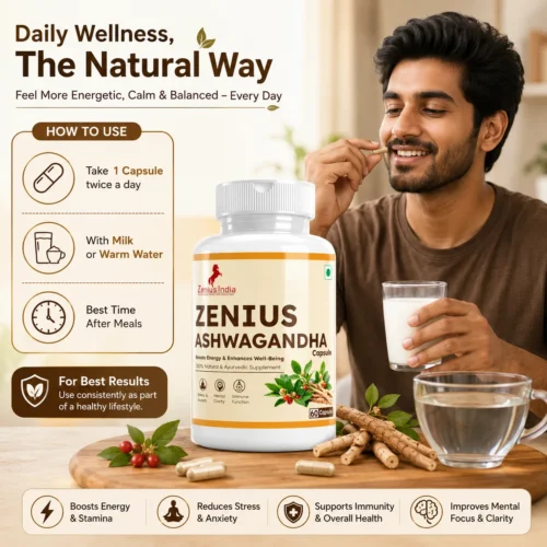 Use Image 1 Zenius Ashwagandha Capsule for Stress Relief, Energy & Daily Wellness